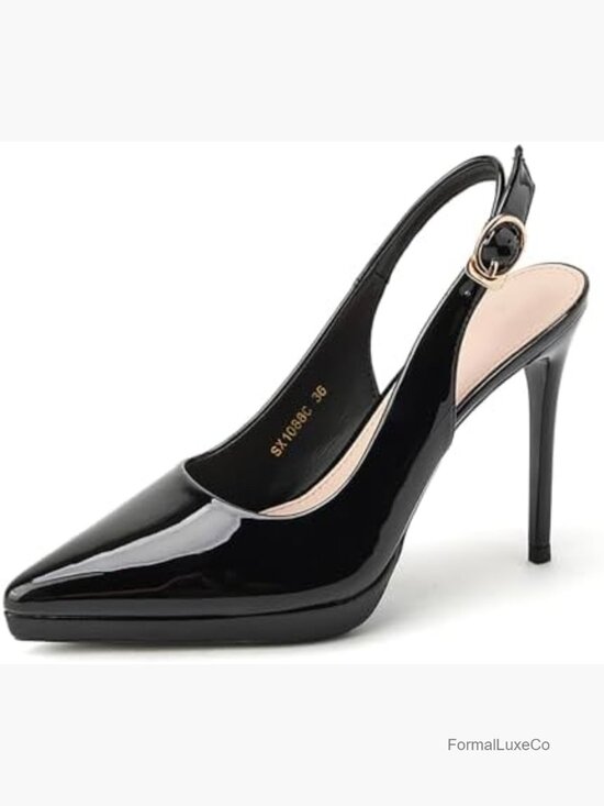 Shoes - Patent Leather Slingback Stiletto Pumps Pointed Toe Party Heels
